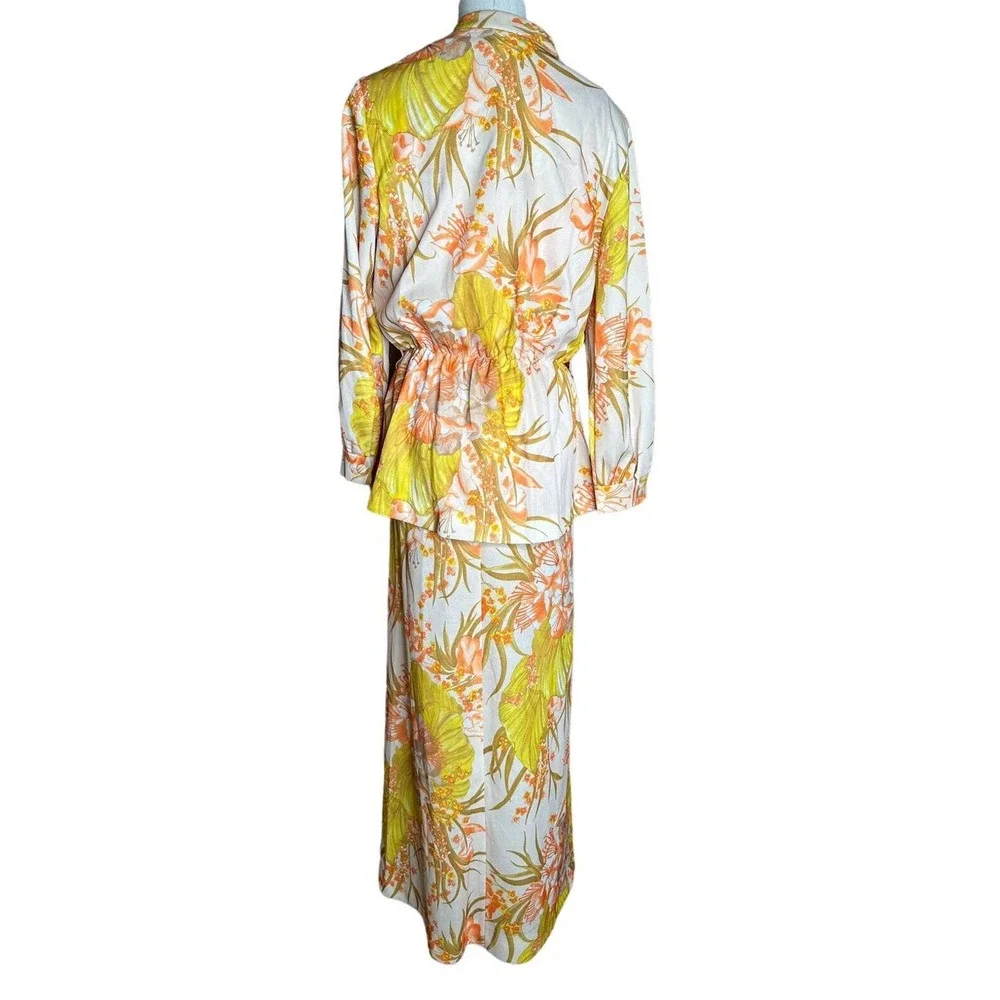 Vintage 70s 2 Piece Maxi Dress and Jacket Womens Mod Floral Tropical Stretch 16 - Picture 7 of 16